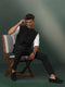 Vastramay Men's Black Jacquard Cotton Nehru Jacket